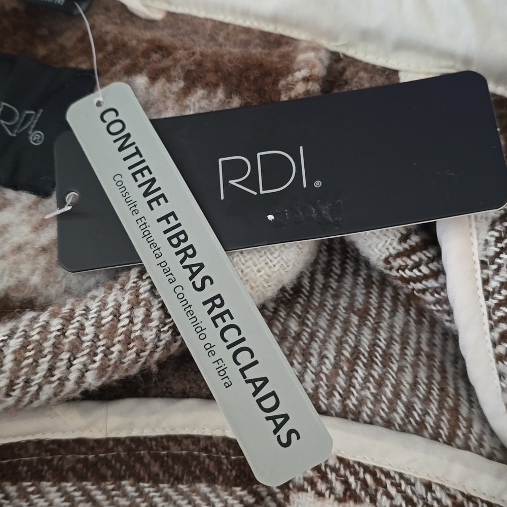 RDI Plaid Longline Sherpa Shacket Jacket Brown Cream Button Front NWT Medium - Picture 4 of 10